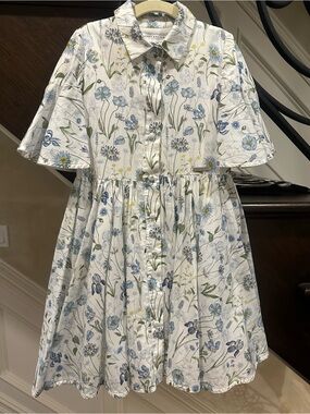 Jessie & James Floral Button-Front Dress with Blue & Green Print 7y